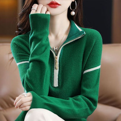 Casual Knitted Zipper Neck Sweater