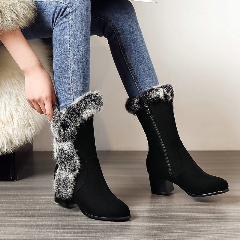 Winter Warm  Fur Boots for Women with Heels
