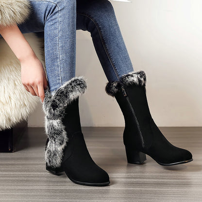Winter Warm  Fur Boots for Women with Heels