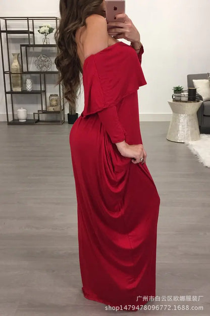 Off-Shoulder Ruffled Long Sleeve Dress for Women