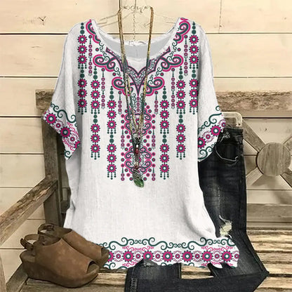 Floral 3D Print Round Neck Women's T-Shirt (Casual) - Trendy Attic Store01