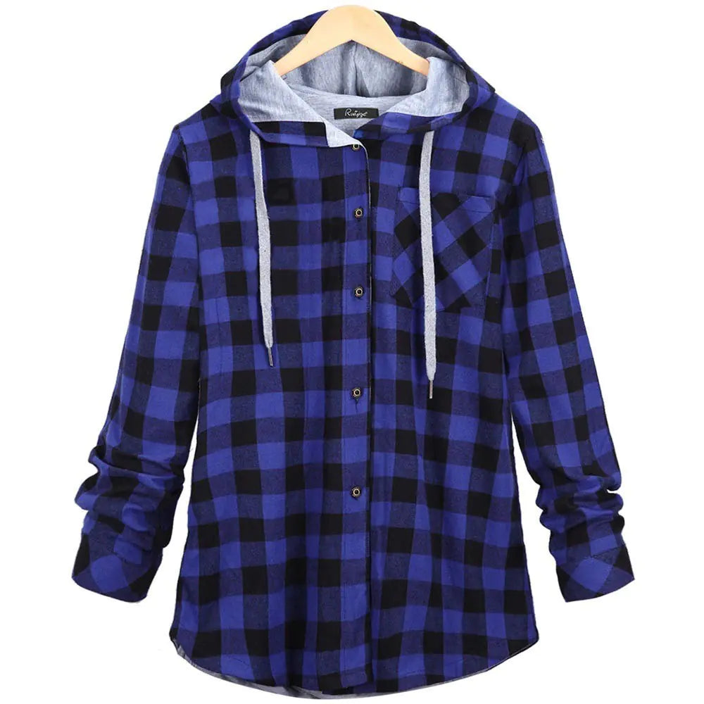 Multicolor Checked Hooded Cardigan for Women - Trendy Attic Store01