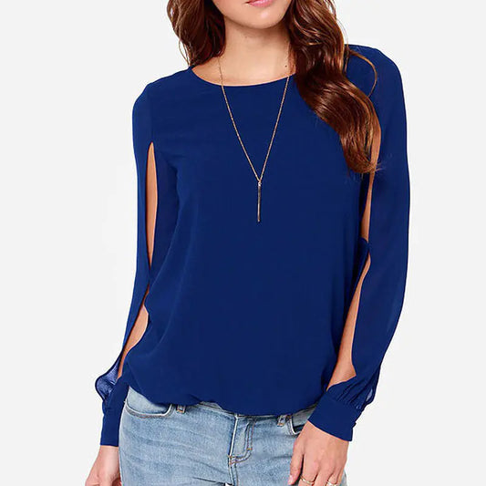 Plus Size 6XL Women's Blouse, Chiffon Long Sleeve T-Shirt