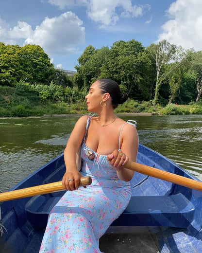 Elegant Sexy Floral Pleated Maxi Dress