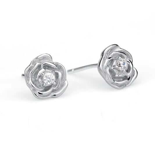 Rose-Shaped 925 Silver Ear Studs