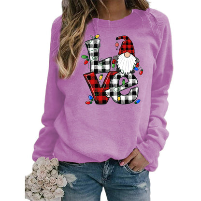 Printed Round Neck Long Sleeve Santa Sweater Coat for Women