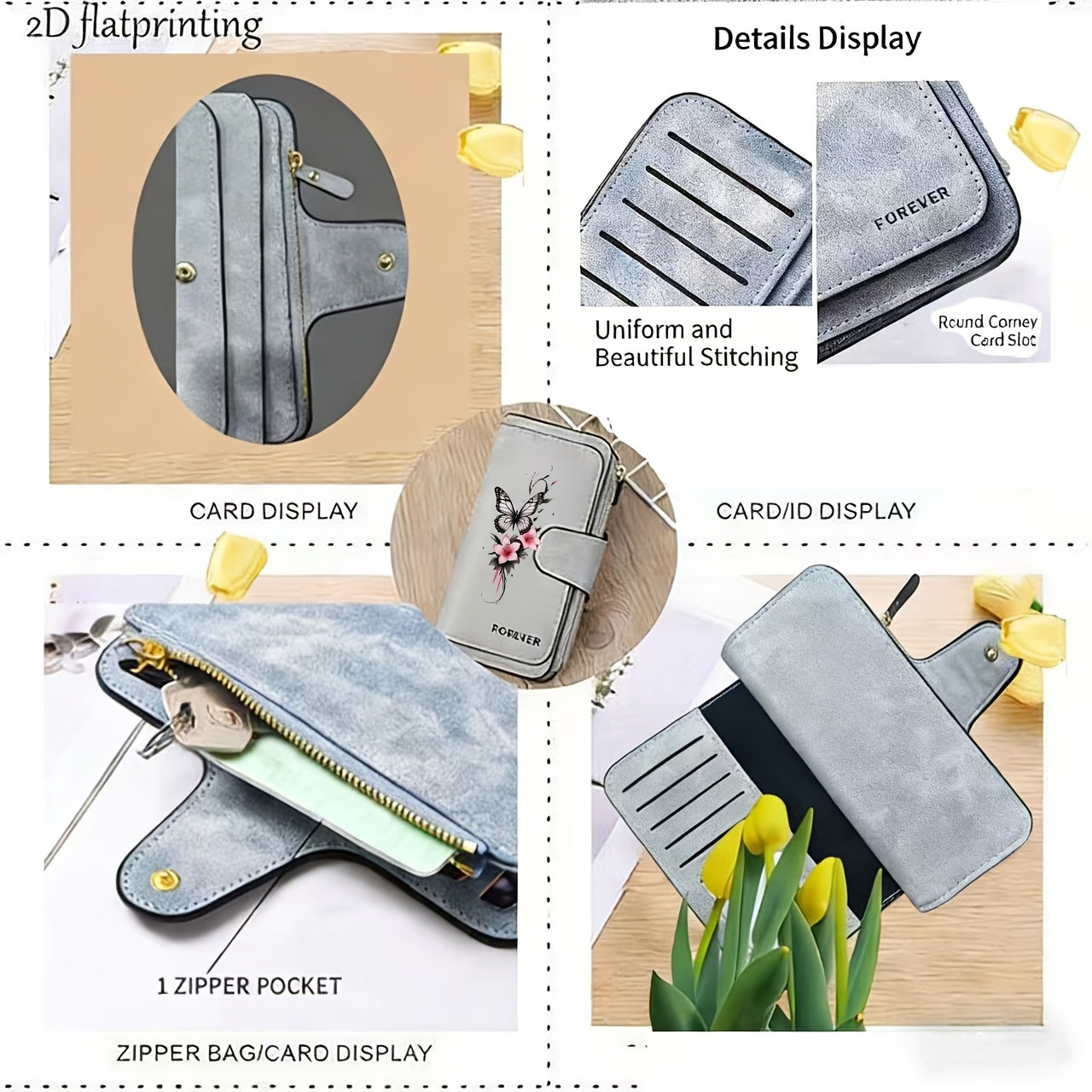 Butterfly & Flowers Wallet  Fold over Design  Wallet