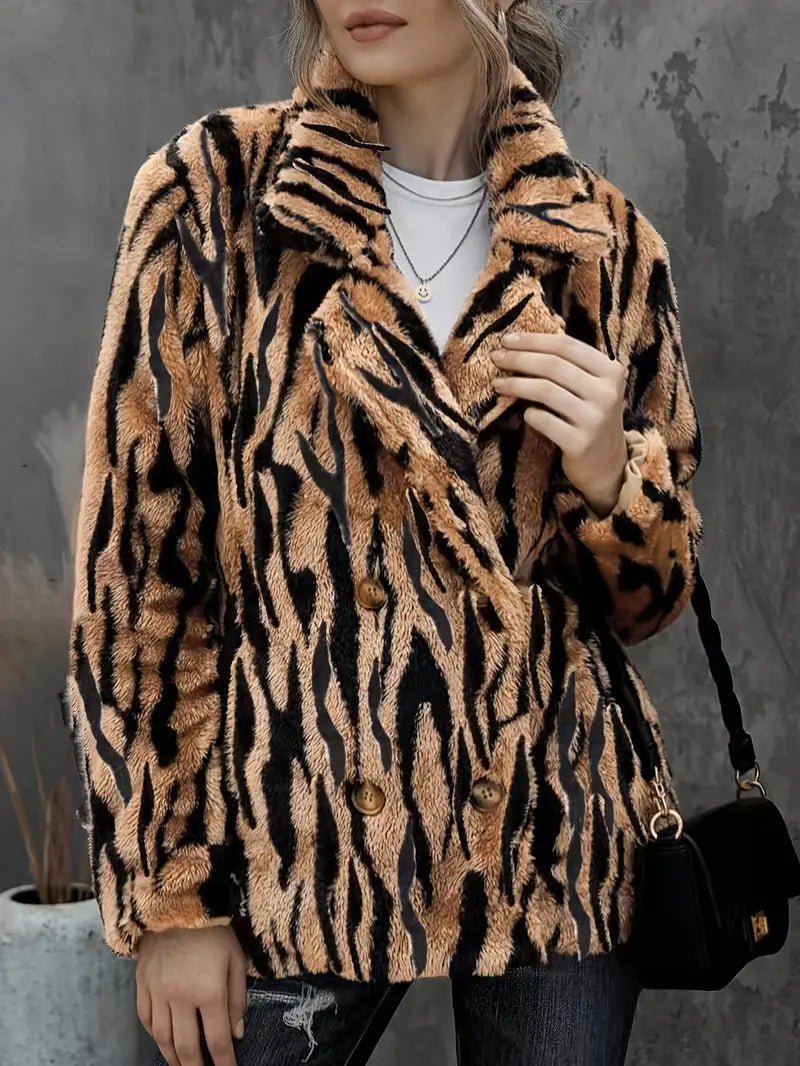 Women's Winter Tiger Stripe Faux Fur Jacket