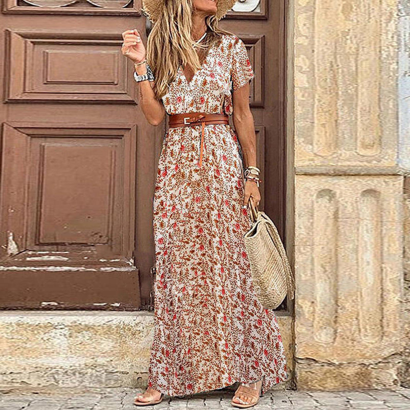 Bohemian V Neck Floral Dress for Ladies