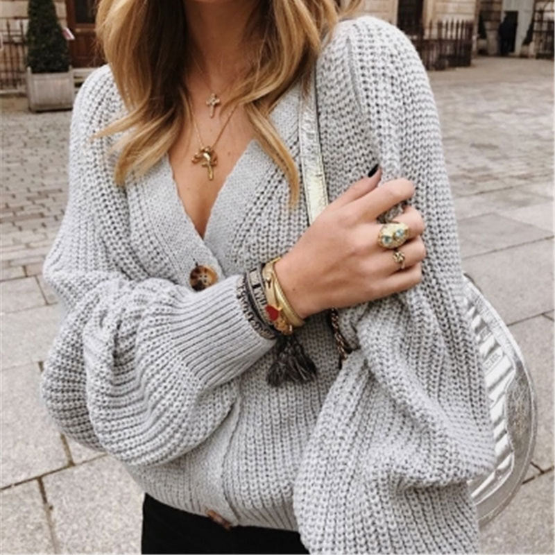 Solid Color Button Cardigan Sweater Knitwear