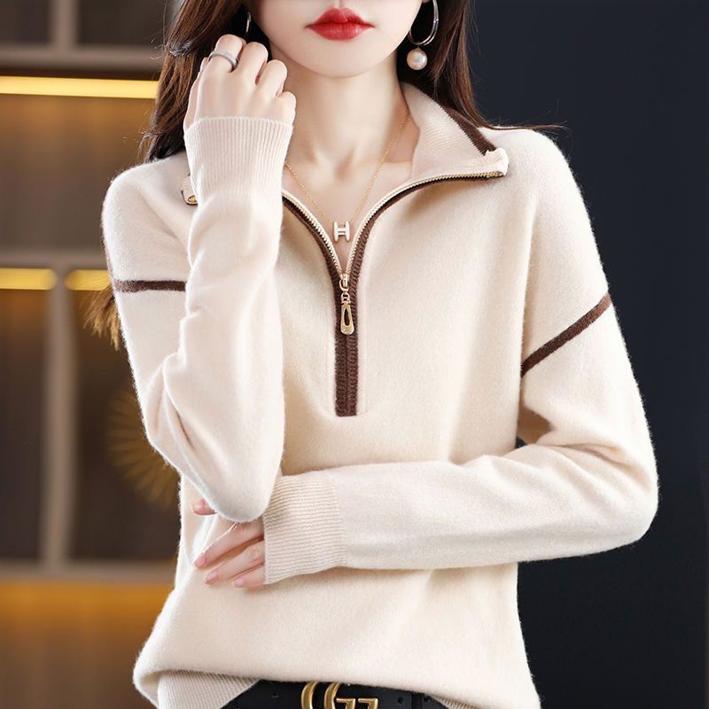 Casual Knitted Zipper Neck Sweater