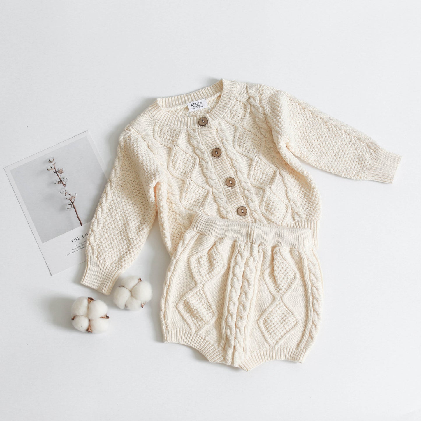 Baby Knitted Set with Long Sleeve Cable Top and Shorts