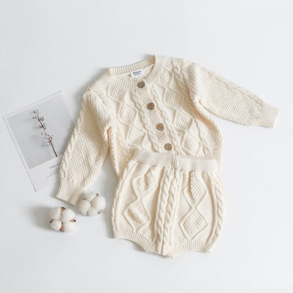 Baby Knitted Set with Long Sleeve Cable Top and Shorts