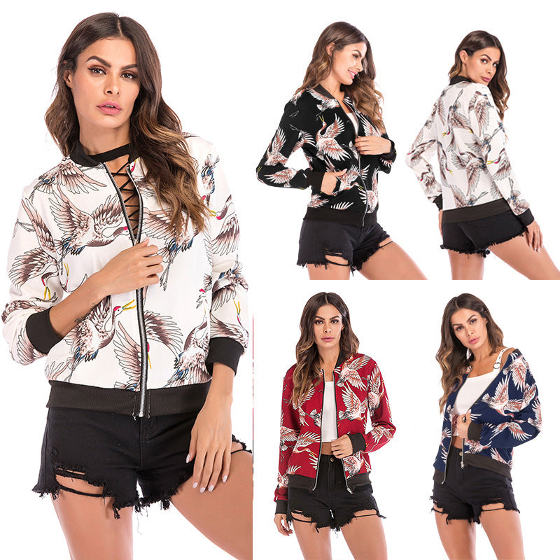 Women's Casual Printed Loose Baseball Jacket for Fall/Winter