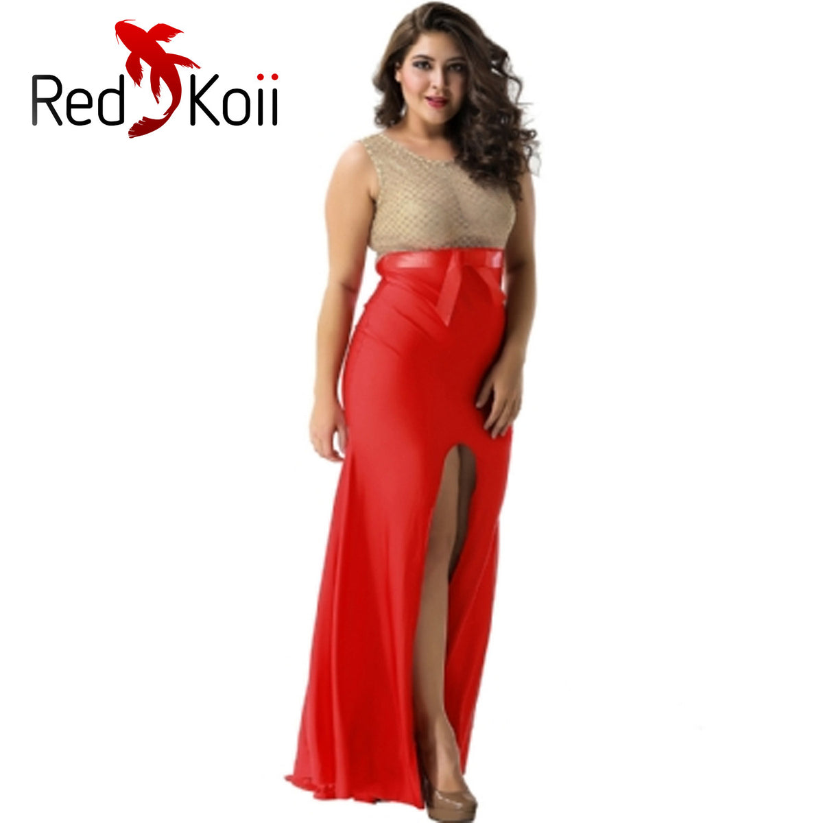 Plus Size Lace Trim Evening Dress