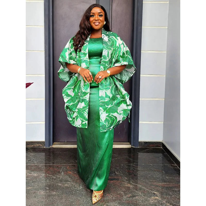 Plus Size Printed Robe Women's Vest Jacket Two-piece  Set Dress