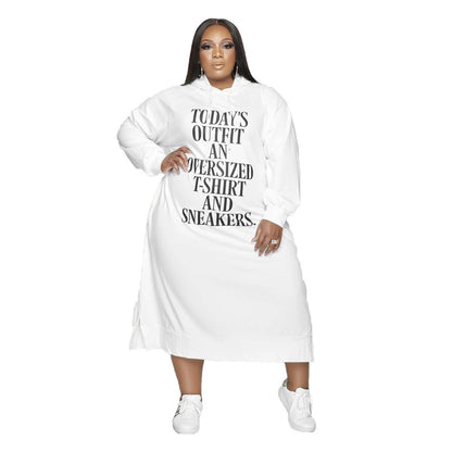 Printed Mid-Length Hoodie Dress for Women