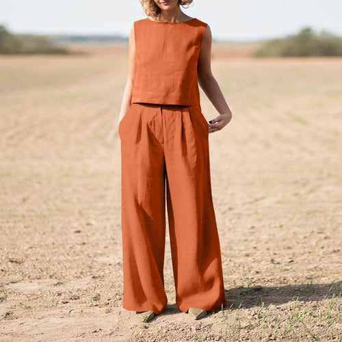 Vintage Cotton-Linen Plus Size Women's Set