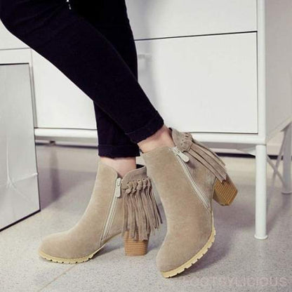 Fringe Ankle Boots  New Autumn Winter Chunky Heels
