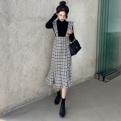 New Vintage Checkered Midi Dress for Women