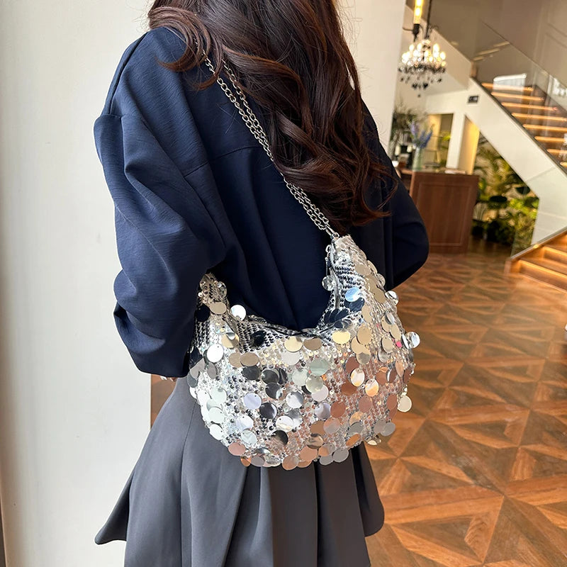 Sequin Bag Women  New Trendy Versatile Chain Solid One Shoulder Bags