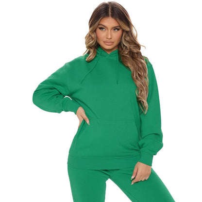Plus Size Casual Solid Color Hooded Sweater Set