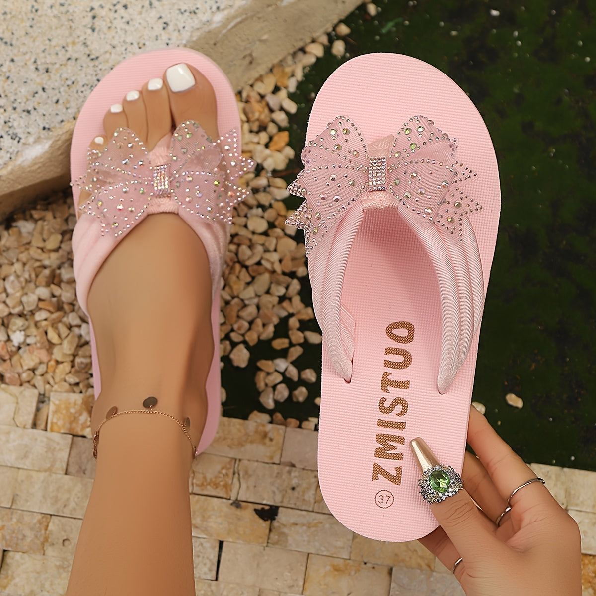 Women's Glitter Bow Flip-Flops