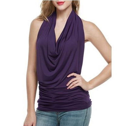 Summer Slim Backless V-neck Solid Tank Top for Women