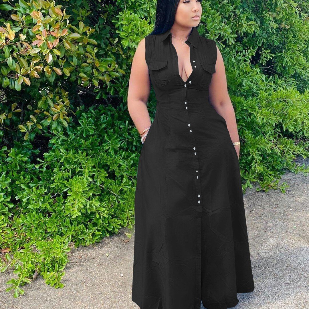 Plus Size Sleeveless Dress for Waist Trimming Fashion