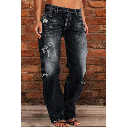 Women's Casual Mid-Waist Distressed Denim Pants