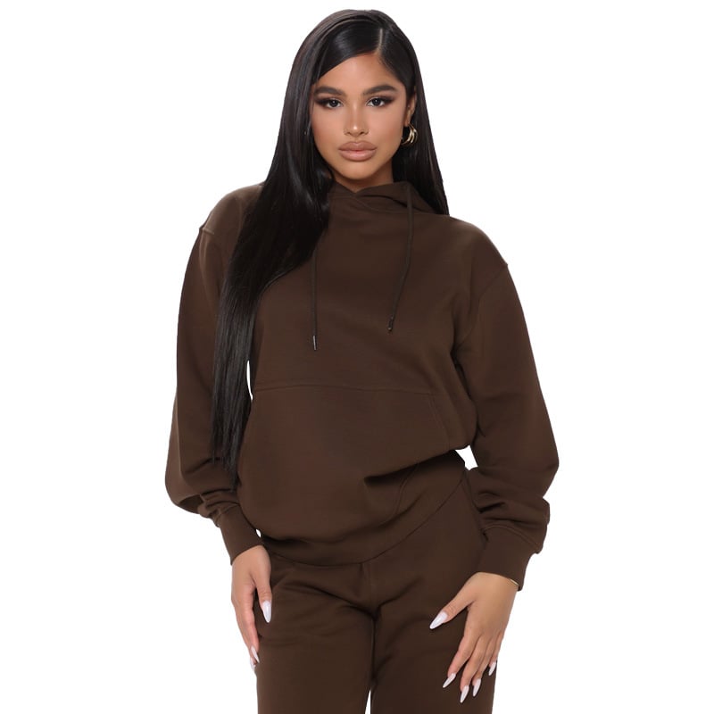 Plus Size Casual Solid Color Hooded Sweater Set