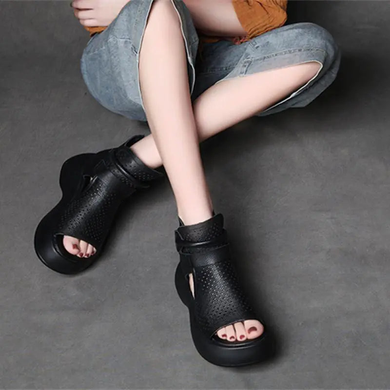 Retro Hollow High-Top Platform Heel Women's Sandals