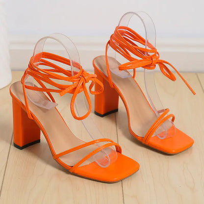 Women's Simple Square Head Strappy High Heels - Trendy Attic Store01