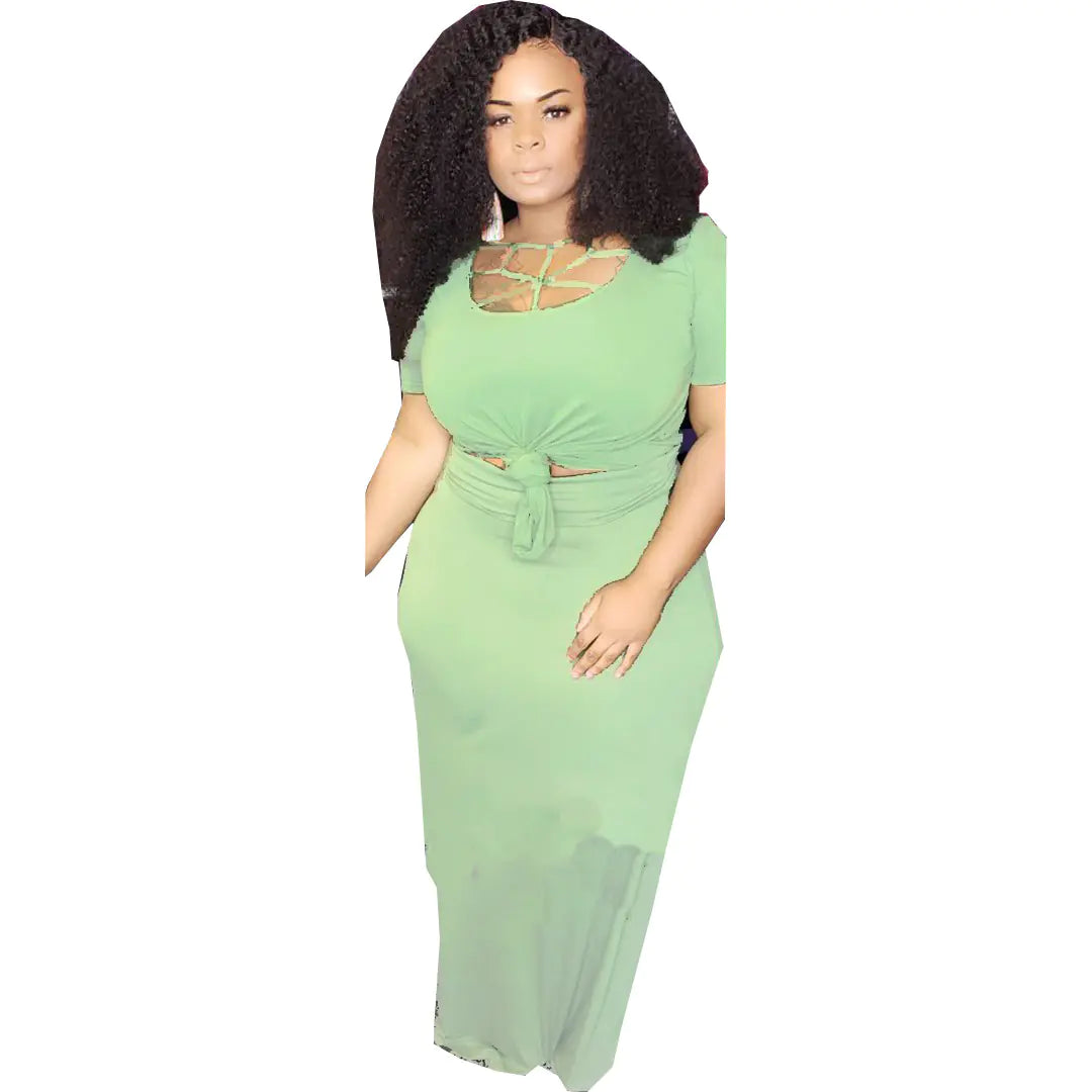 Plus Size Hollow Neck Two-Piece Dress Set - Trendy Attic Store01