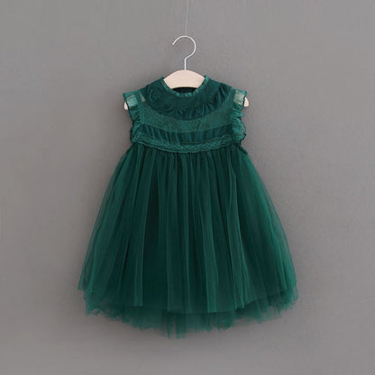 Girls' Summer Dress with Ruffled Sleeves and Tulle