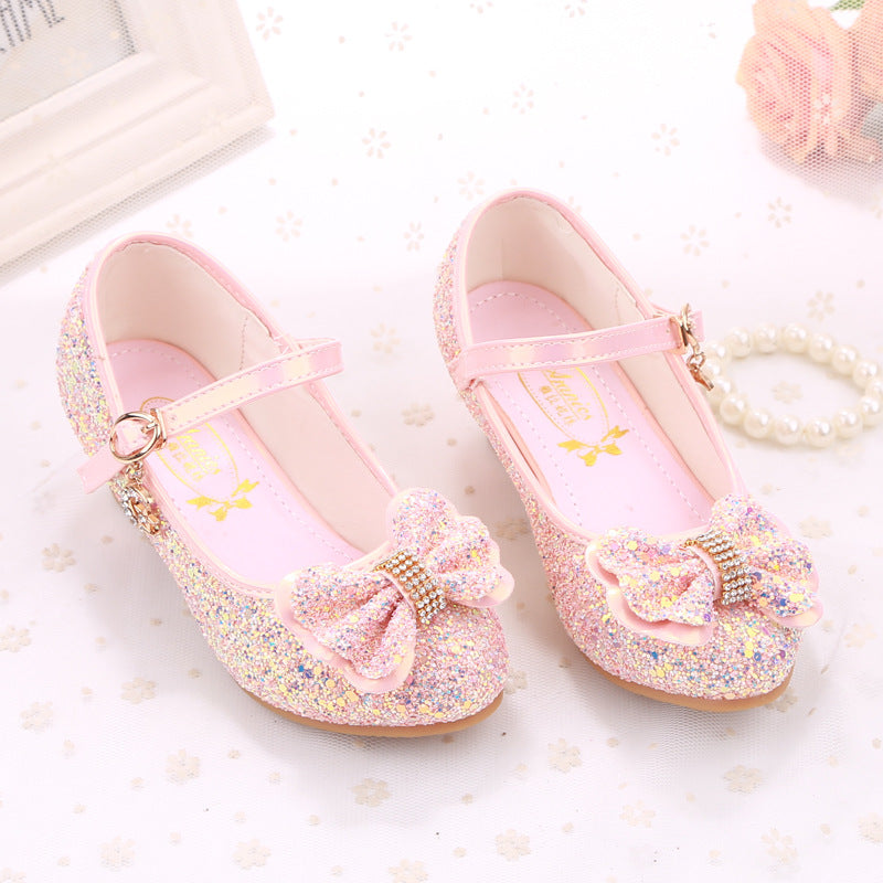 Sequined Bow Small High Heeled Shoes