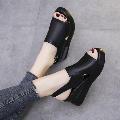 Korean Casual Wedge High-Heeled Sandals with Buckle