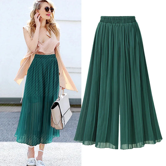 Plus Size Loose Chiffon Wide Leg Pants for Summer