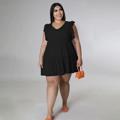 Women's Casual V-neck Sleeveless Ruffled Dress