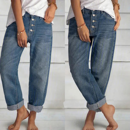 Women's Slim Denim Straight Pants - Casual Versatile Style