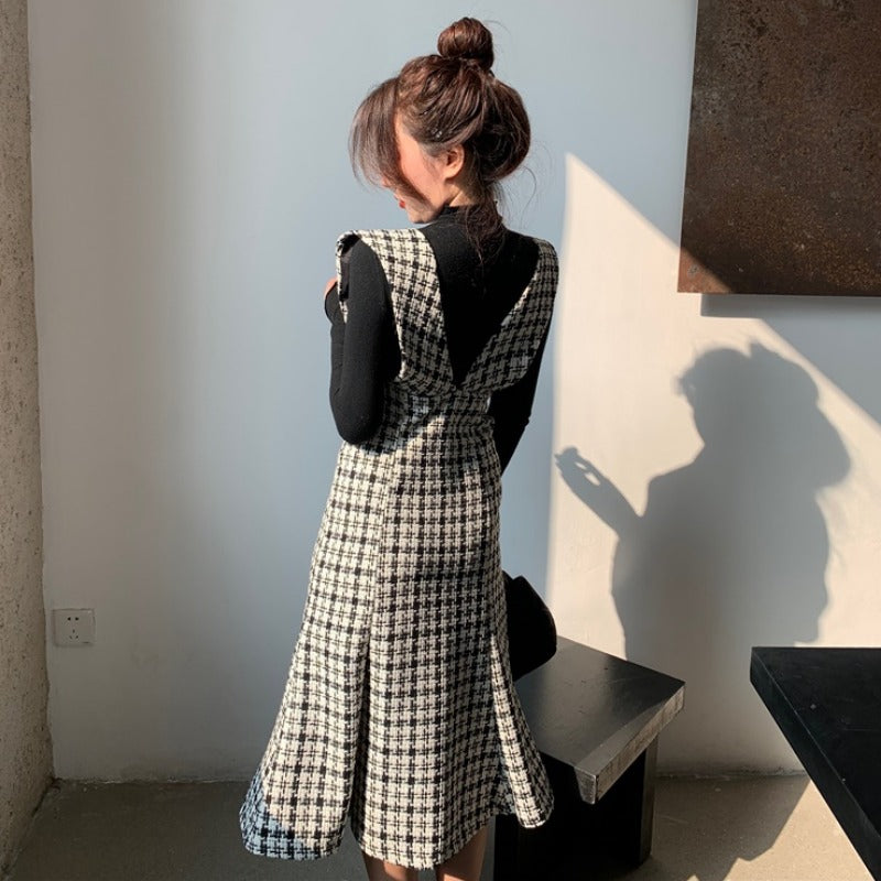 New Vintage Checkered Midi Dress for Women