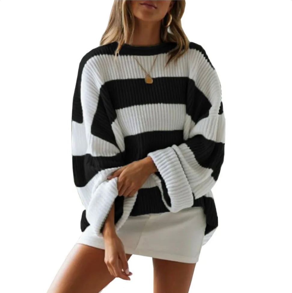 Women's sweater women's striped color block sweater
