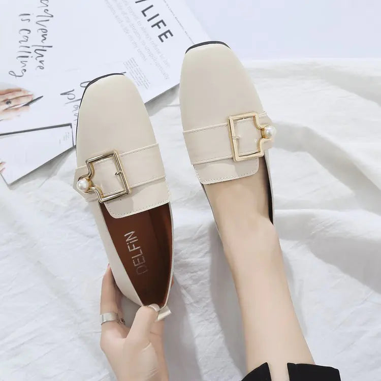 Fashionable Slip-On Women's Flats with Square Buckle