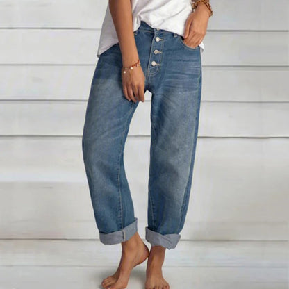 Women's Slim Denim Straight Pants - Casual Versatile Style