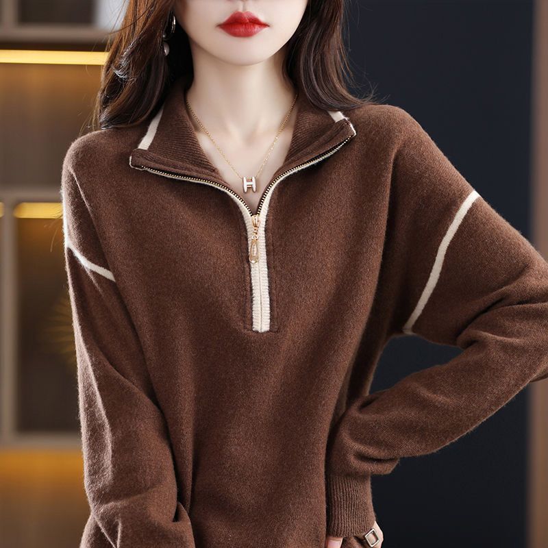 Casual Knitted Zipper Neck Sweater