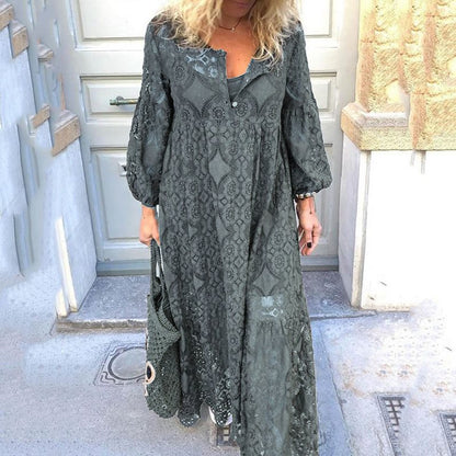 Lace-Trimmed Long Sleeve Dress