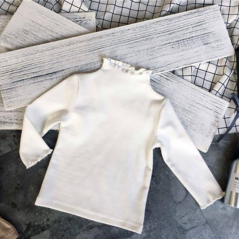 White Long Sleeve Top for Baby Girls with Turtleneck
