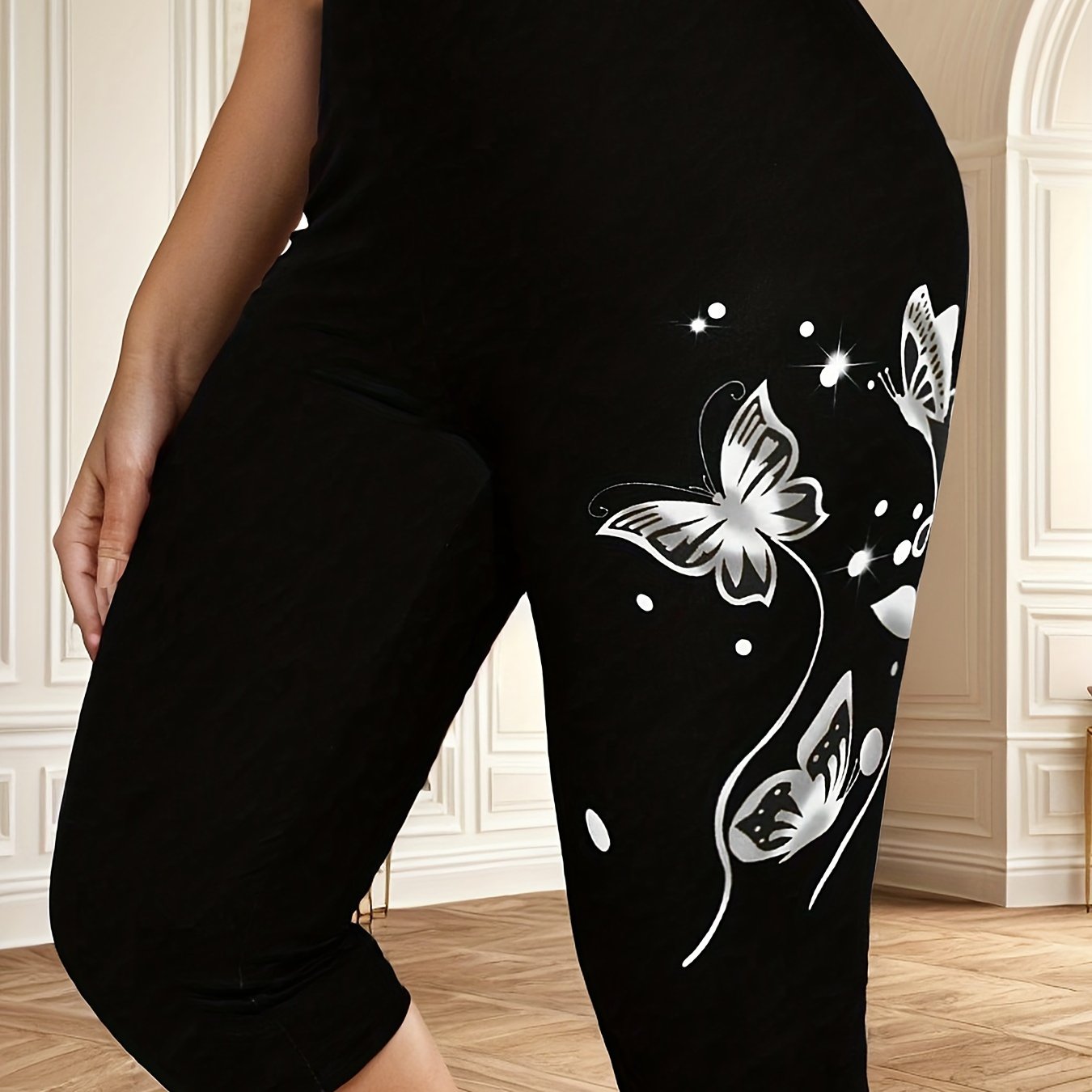 Women's Elegant Butterfly Print Capri Leggings