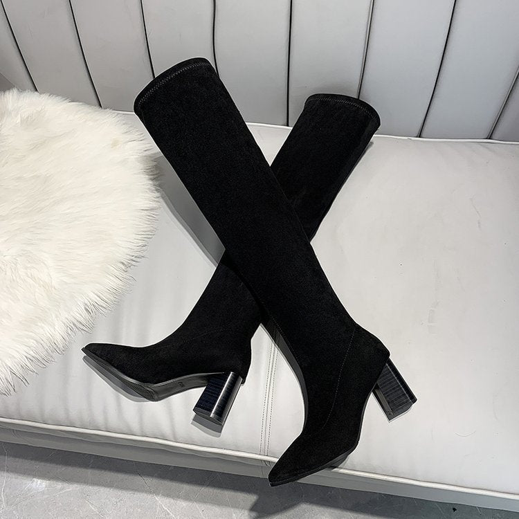 Pointed High Heels and Thick Fleece Heel Boots