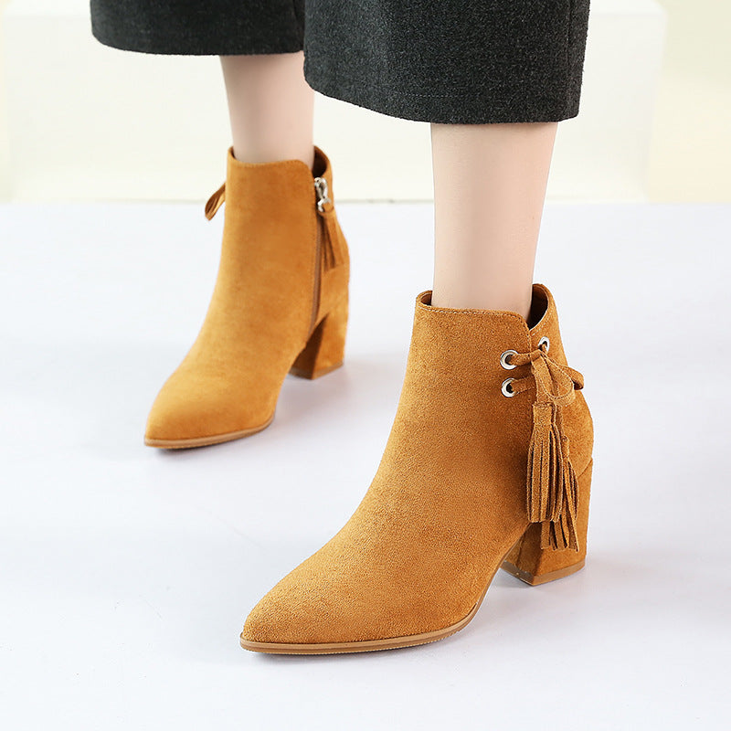Winter High Heel Short Boots for Women with Chunky Heels
